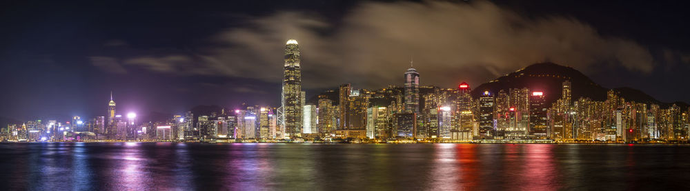 Illuminated buildings in city at night