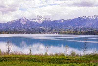 Faaker see lake in carinthia, austria. famous location and austria alps