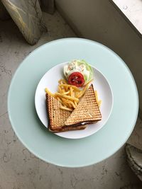 High angle view of breakfast on table