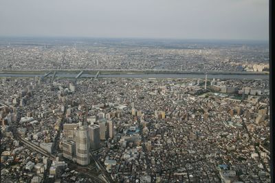 High angle view of cityscape against clear sky