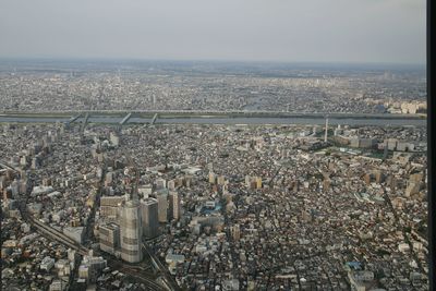 High angle view of cityscape against clear sky