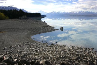 Scenic view of lake against sky