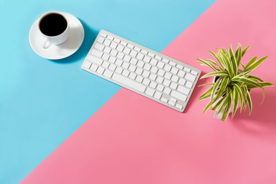 High angle view of laptop on table