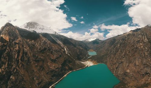 Panoramic view of lake and mountains against sky