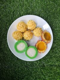 High angle view of breakfast on table