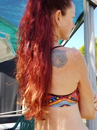 Rear view of woman