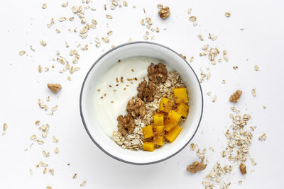 High angle view of breakfast on table