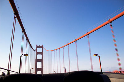 Low angle view of suspension bridge against clear sky. golden gate bridge. minimalistic