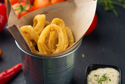 High angle view of food in container