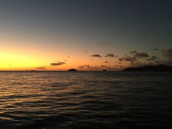 View of calm sea at sunset