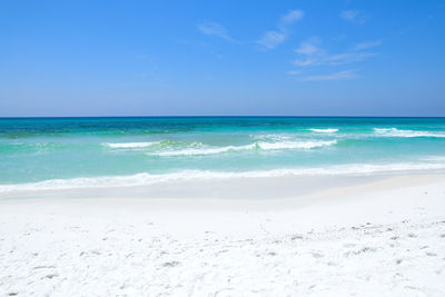 Scenic view of sea against blue sky