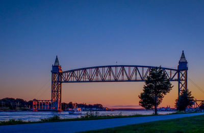 View of bridge over river against clear sky