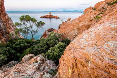 Golden island at cape dramont seen from the esterel massif