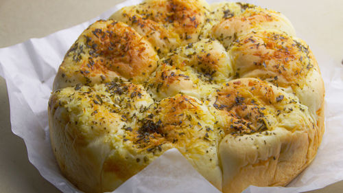 High angle view of bread on paper