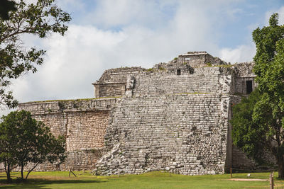 Low angle view of old building against cloudy sky