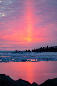 Scenic view of sea against romantic sky at sunset