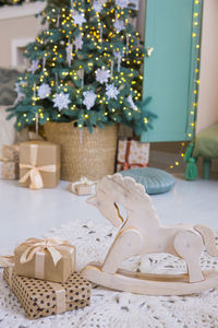 Christmas decorations on table