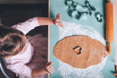 High angle view of woman having food