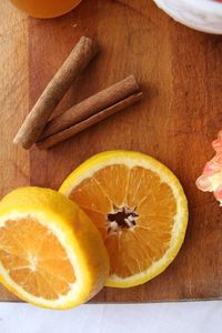 Close-up of lemon slice on table