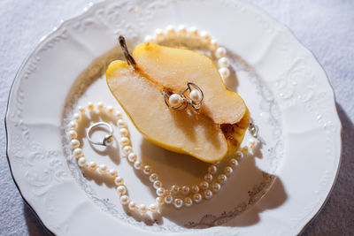 High angle view of cake in plate