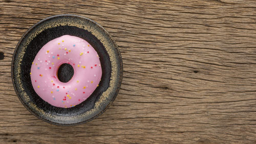 High angle view of dessert on table