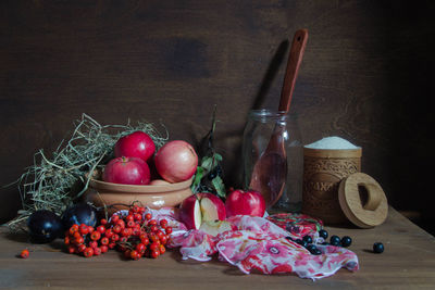 High angle view of fruits on table