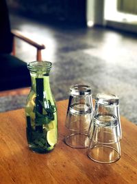 Close-up of water bottle on table