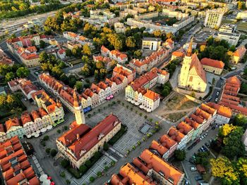 High angle view of buildings in city