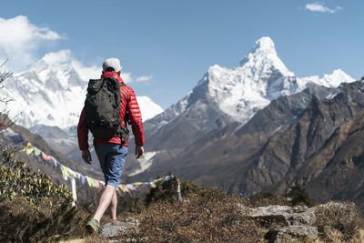 Man hiking on the ama dablam expedition, khumbu, nepal
