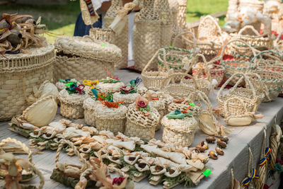 Various displayed for sale in market stall