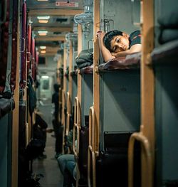 Portrait of boy in train