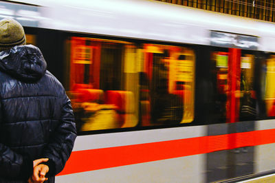 Blurred motion of train at subway station