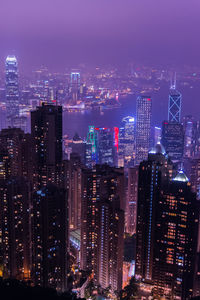 Illuminated buildings in city at night