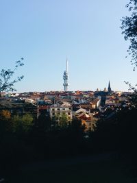 Cityscape against clear sky