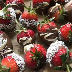 Full frame shot of strawberries on table