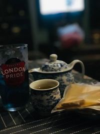 Close-up of coffee cup on table