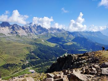 Scenic view of mountains against cloudy sky