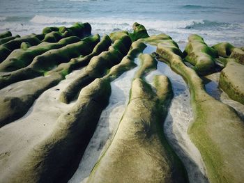 Surface level of beach with grooves