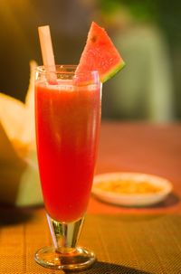 Close-up of cocktail in glass on table