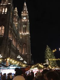 Illuminated christmas tree at night