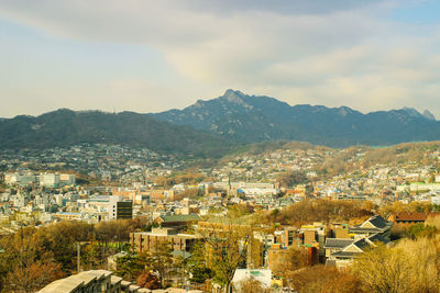 High angle view of townscape against sky