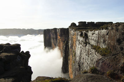 Panoramic view of waterfall against sky