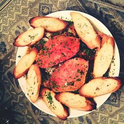 High angle view of food in plate