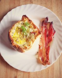 High angle view of breakfast served on table