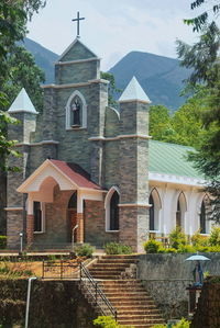 Exterior of building by houses