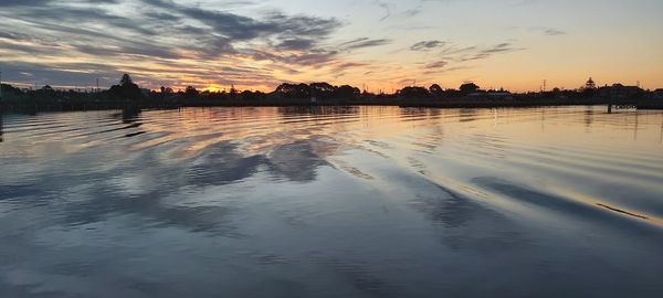 Scenic view of lake against sky during sunset