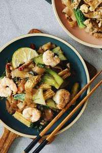 High angle view of food in bowl on table