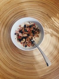 High angle view of breakfast served on table