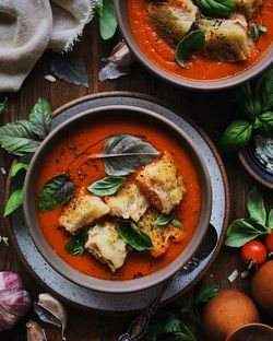 High angle view of food on table