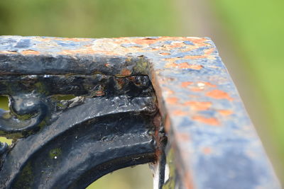 Close-up of rusty metal railing